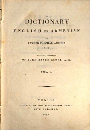 A dictionary english and armenian, 1 (1821)