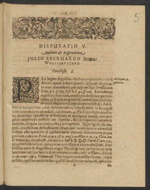 Disputatio V. Authore et Respondente Julio Eberhardo Reichen ...