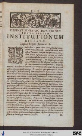 Definitiones Ac Devisiones Juxta Seriem Institutionum Digestae.