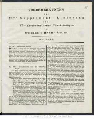 Vorbemerkungen zur XIten Supplement-Lieferung oder VIten Lieferung neuer Bearbeitungen von Stieler's Hand-Atlas : Mai 1843