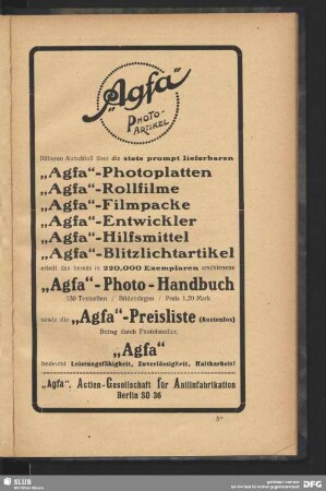 Werbung: Agfa - Photoartikel, Aktiengesellschaft für Anilinfabrikation, Berlin