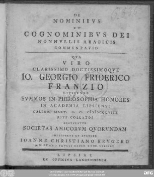 De Nominibvs Et Cognominibvs Dei Nonnvllis Arabicis Commentatio