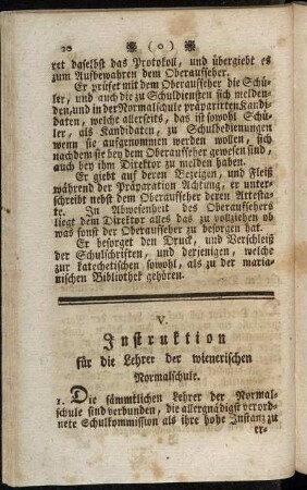 V. Instruktion für die Lehrer der wienerischen Normalschule.
