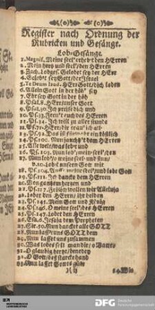 Register nach Ordnung der Rubricken und Gesänge.