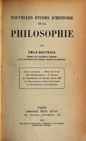 Nouvelles Études d'histoire de la philosophie