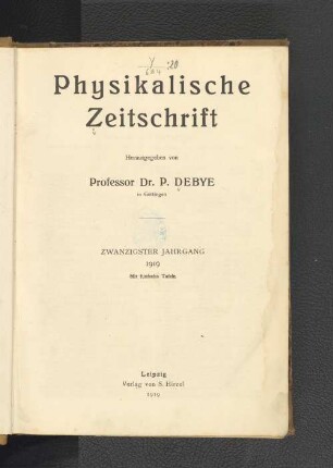 20.1919: Physikalische Zeitschrift