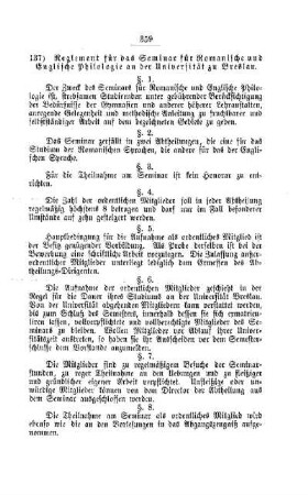 Reglement für das Seminar für Romanische und Englische Philologie an der Universität zu Breslau : [II. Universitäten und Akademien]