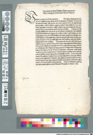 Von gottes genaden Wilhelm Pfallnntzgrave bey Rhein, Hertzog in Obern und Nidern Bairn[n] [et]c. (U)nnsern grues zuvor Lieber getrewer. Wir haben ... gemaine unnser Lanndtschafft in unnser Stat Ingoldtstat erfordert, welche erfordrung aus fürfallenden kriegßübungen dazumal geschoben haben werden müssen. Dieweil aber so gethane beschwärden ... nit abgestellt ... notturft erfordert, zuberatschlagen ... Demnach erfordern wir dich, das du ... Auf den Sontag nach der heiligen dreier König tag ... in unnser Statt Lanndßhuet ankhomen ... wellest ...