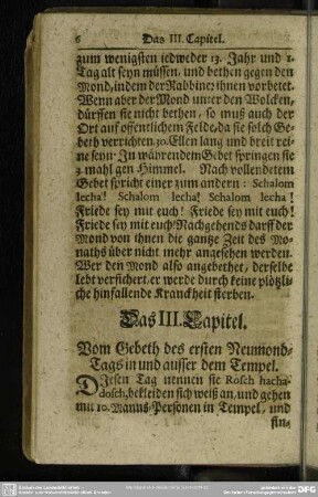 Das III. Capitel. Vom Gebeth des ersten Neumond-Tags in und ausser dem Tempel
