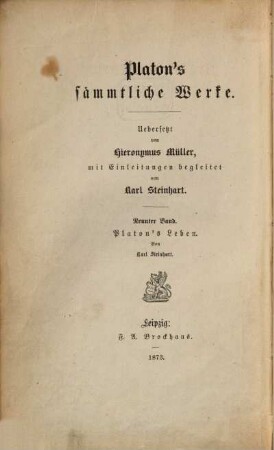 Platon's sämmtliche Werke, 9. Platon's Leben