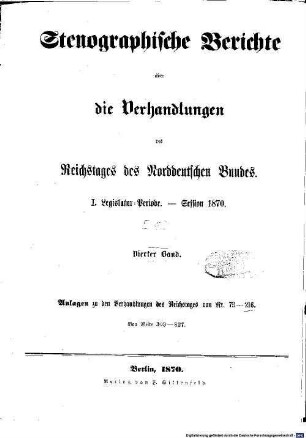 Verhandlungen des Reichstages des Norddeutschen Bundes. Stenographische Berichte über die Verhandlungen des Reichstages des Norddeutschen Bundes. 13. 1870