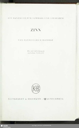 Zinn : ein Handbuch für Sammler und Liebhaber