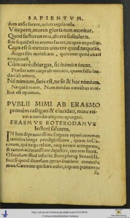 Publii Mimi Ab Erasmo castigati et elucidati