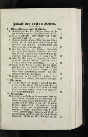 Inhalt des ersten Heftes