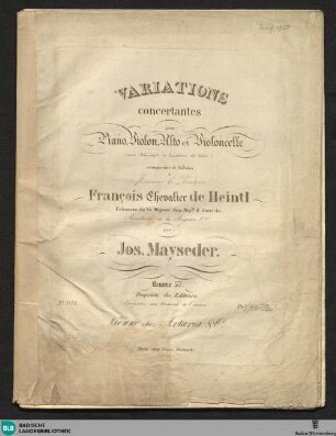 Variations concertantes pour piano, violon, alto et violoncelle : (avec accompt. de quatuor ad libit.)