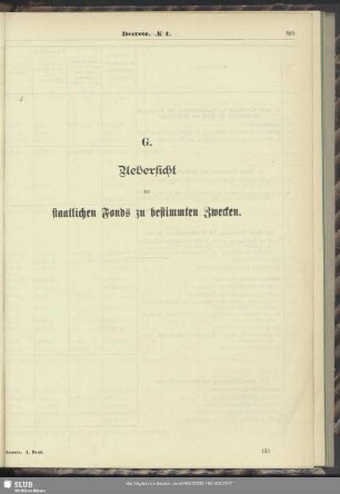 G. Uebersicht der staatlichen Fonds zu bestimmten Zwecken