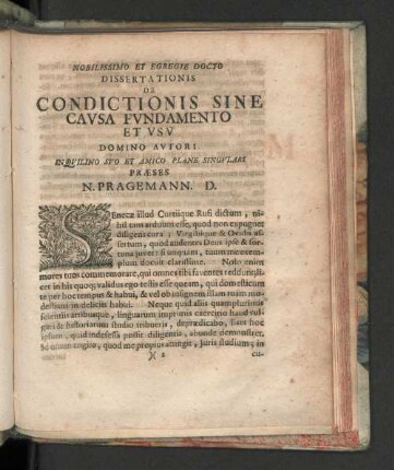 ... Condictionis sine Cavsa Fvndamento et Vsv ...