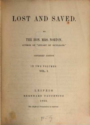 Lost and saved : in 2 vols.. 1