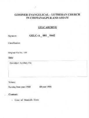 Govindpur Auxiliary File