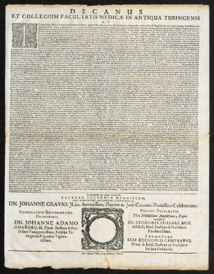 Decanus Et Collegium Facultatis Medicae In Antiqua Tubingensi L. S.