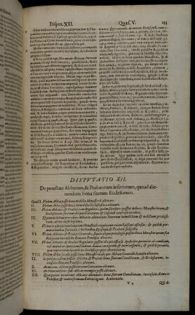 Disputatio XII. De potestate Abbatum, & Prælatorum inferiorum, quoad alienandum bona suarum Ecclesiarum.