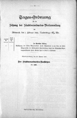 Tages-Ordnung, 1. Februar 1899