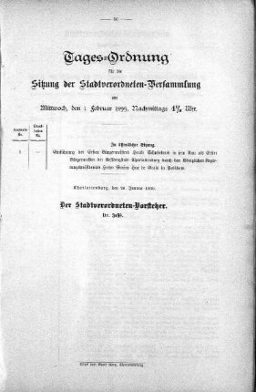 Tages-Ordnung, 1. Februar 1899