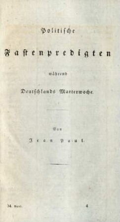 Politische Fastenpredigten während Deutschlands Marterwoche. Von Jean Paul