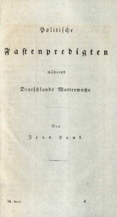 Politische Fastenpredigten während Deutschlands Marterwoche. Von Jean Paul