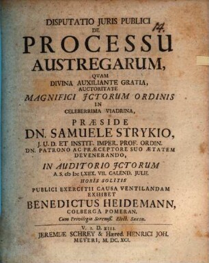 Disputatio Iuris Publici De Processu Austregarum