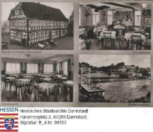 Lichtenberg im Odenwald, Gasthaus und Pension "Zur Linde", Inhaber: Ph. Schanz / Außenansicht, Gastzimmer, Speisesaal, Schwimmbad
