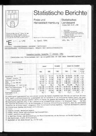 Verarbeitendes Gewerbe Januar 1984 : Lfd. Nr. 17