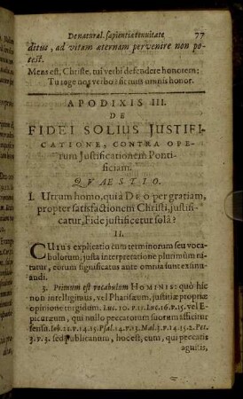 Apodixis III. De Fidei Solius Iustificatione, Contra Operum Iustificationem Pontificiam