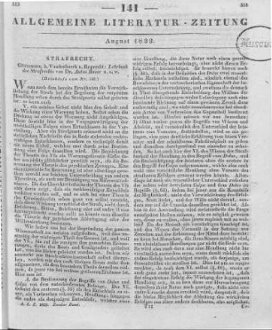 Bauer, A.: Lehrbuch des Strafrechts. Göttingen: Vandenhoeck & Ruprecht 1833 (Beschluss von Nr. 140)