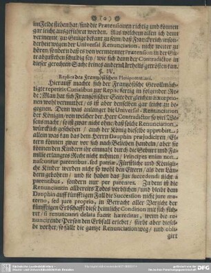 §. IV. Replica des Frantzösischen Plenipotentiarii