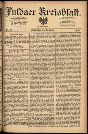 Erste Ausgabe vom Donnerstag, den 25. Oktober 1900.