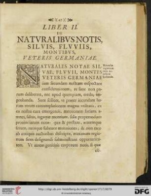 Liber II. De naturalibus notis, silvis, fluviis, montibus, veteris germaniae
