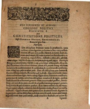Collegium Politicum, In Quo de Societatibus, Magistratibus, Iuribus Maiestatis, Et Legibus Fundamentalibus. Item De Universa Ac Summa Repub. Romana, Utpote, De Imperatore, Rege Romanorum & Statibus Romani Imperii: Ut Et De Nobilitate, Equestri Dignitate, Consiliariis, Legatis, Officiariis, legibus, earundemq[ue] executione: Nec non De Pace Religiosa, Iure Episcopali Et patronatus, Iure Belli ... methodice & perspicue tractatur