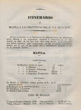 Itinerario de Manila á las provincias del N. Y S. de Luzon