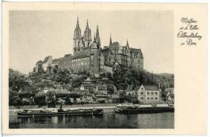 Meißen. Albrechtsburg und Dom, Elbe mit Schleppzug