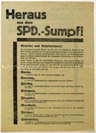 Flugblatt der KPD gegen die SPD und Aufruf zu den Kommunalwahlen 1929