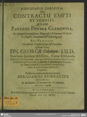 Disputatio iuridica de contractu empti et venditi
