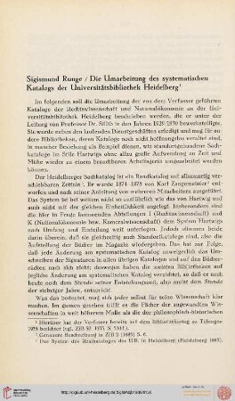Die Umarbeitung des systematischen Katalogs der Universitätsbibliothek Heidelberg