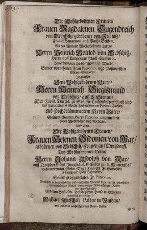 Der wohlgebornen Frauen / Frauen Magdalenen Tugendreich von Tebschitz / geborner von Reibnitz ...