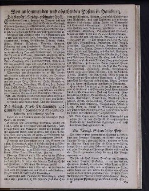 Von ankommenden und abgehenden Posten in Hamburg.