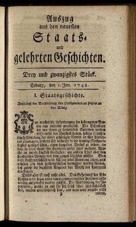 Drey und zwanzigstes Stück. Coburg, den 1. Jun. 1748.