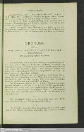 Ausstellungsordnung : Ordnung Für Die Ausstellung Moderner Kunstgewerblicher Erzeugnisse Im Kunstgewerbe-Museum