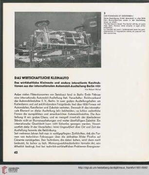 5: Das wirtschaftliche Kleinauto : das wirtschaftliche Kleinauto und andere interessante Konstruktionen aus der internationalen Automobil-Austellung Berlin 1931