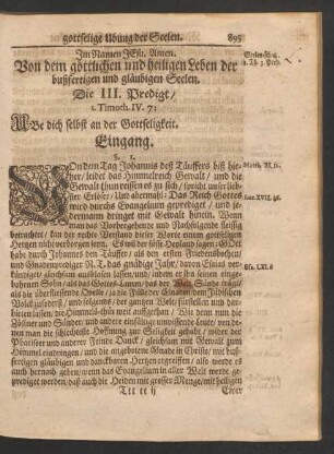 Von dem göttlichen und heiligen Leben der bußfertigen und gläubigen Seelen. Die III. Predigt/ 1. Timoth. IV. 7: