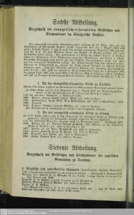 Sechste Abtheilung. Verzeichniß der evangelisch-reformirten Geistlichen und Kirchendiener im Königreiche Sachsen
